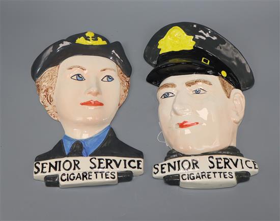 A pair of Staffordshire Senior Service cigarette advertising wall plaques